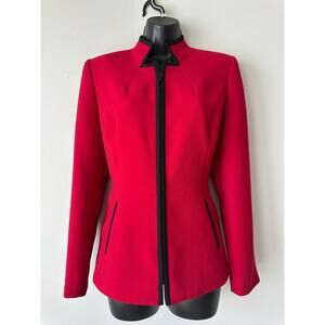 Vintage Liz Claiborne Red Zip Front Structured Blazer Jacket Size 6